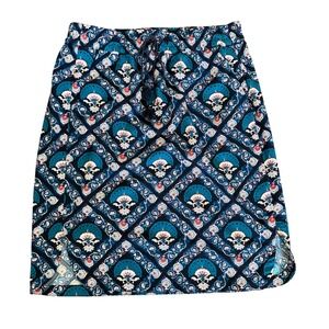 LOFT Women's Size M Blue Floral Fan Print Drawstring‎ Waist Skirt Pockets Boho